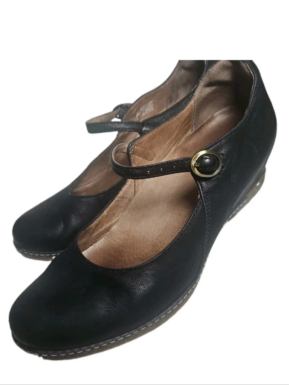 Dansko Loralie Black Leather Mary Jane Hidden Wedge Comfort Shoe Womens Sz7.5[7E